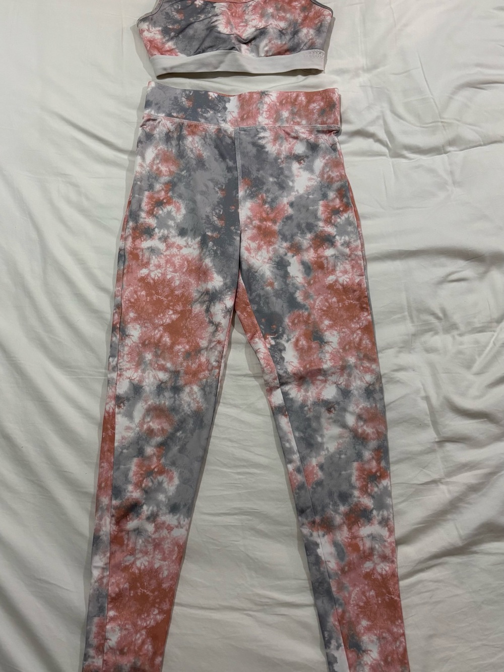 Tie-Dye Sports Bra and Leggings Set - Pink & Gray